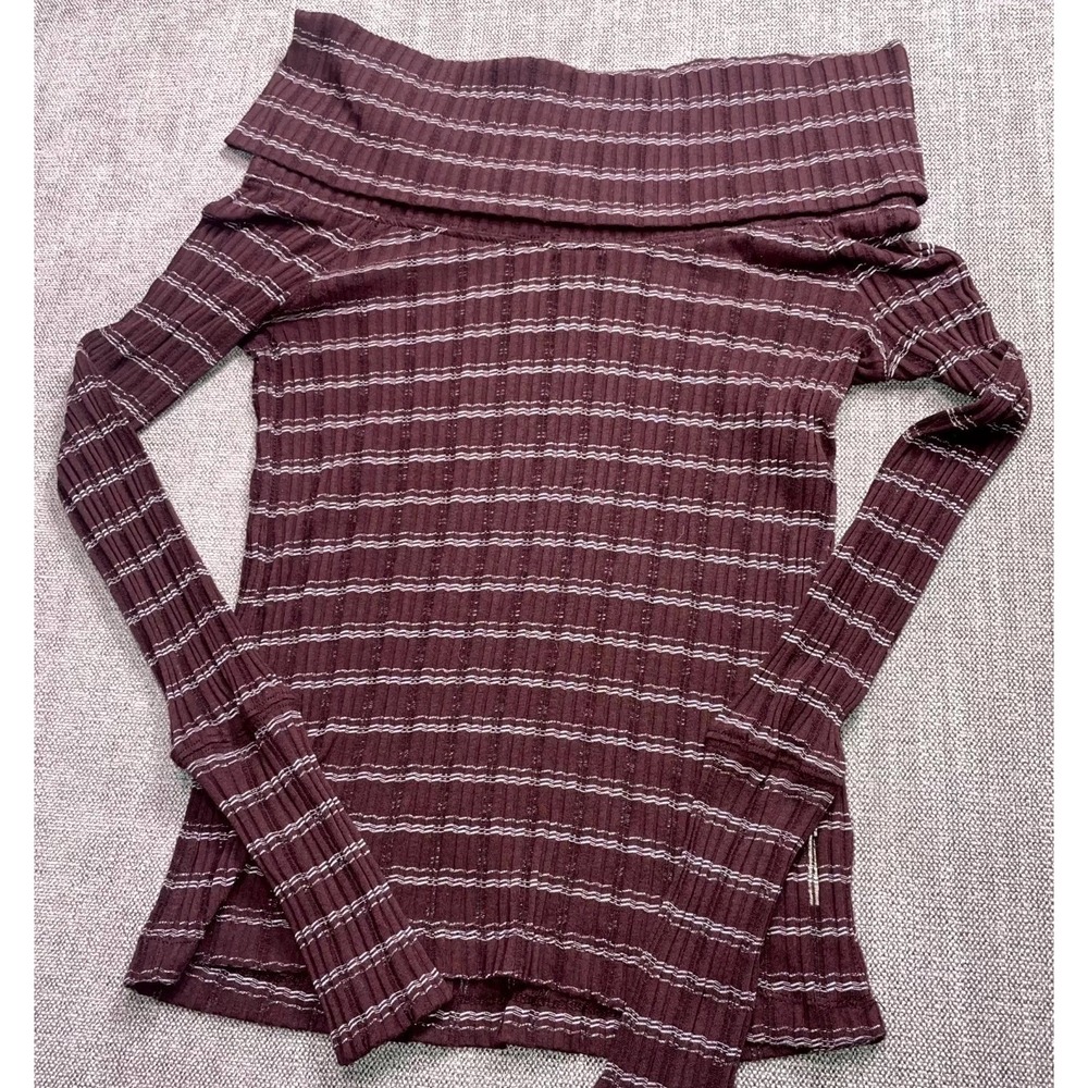 Free People Snowbunny Top Women Medium Burgundy Plaid Cotton Ribbed Off Shoulder